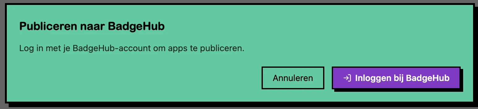 Het aanmeldvenster voor BadgeHub in de Fri3d-IDE