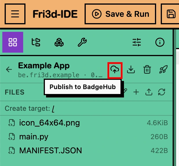 The Publish to BadgeHub button in Fri3d-IDE