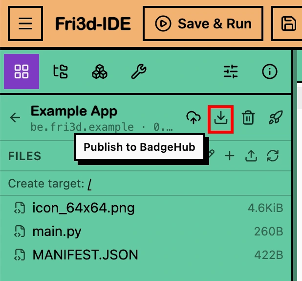 The MPK export button highlighted in Fri3d-IDE